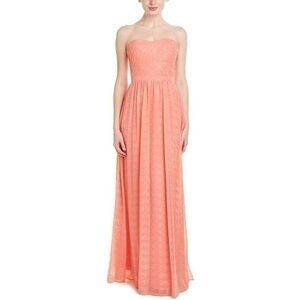 Erin Fetherston. Peachy Metallic Chiffon Strapless Evening Gown.